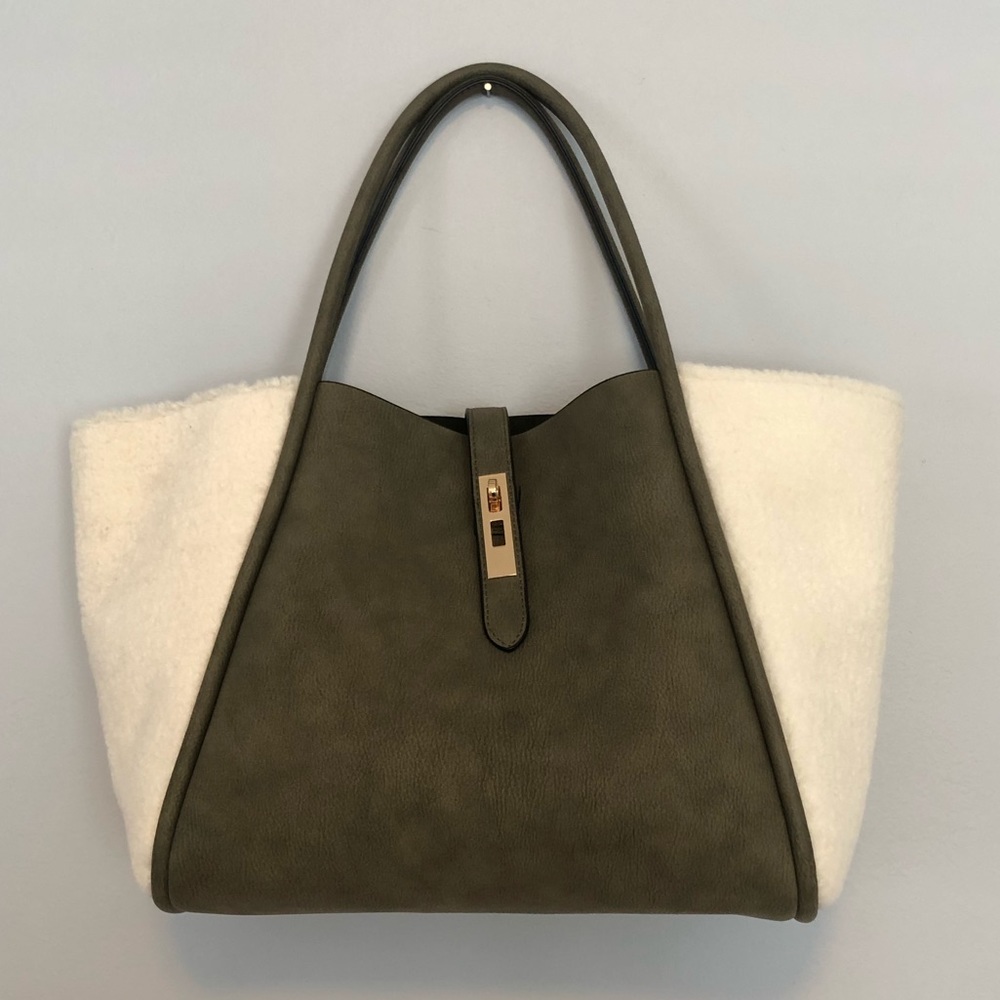 Olive green and “fur” tote bag